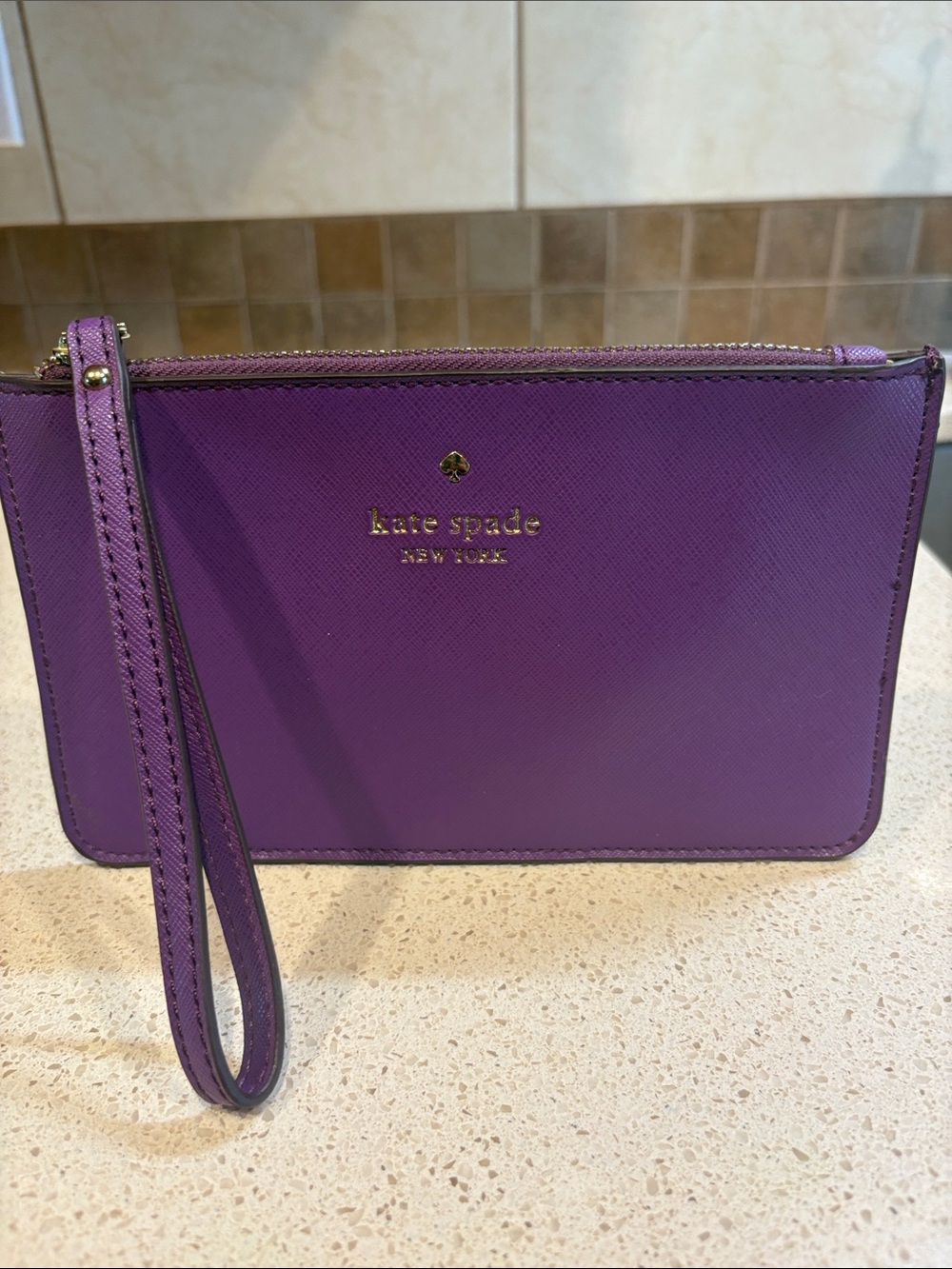 kate spade Purple Saffiano Leather Wristlet Clutch Like New!